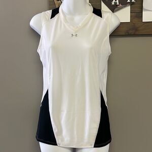 Under Armour Black/Off-White UPF 30 Heat Gear Compression Sleeveless…